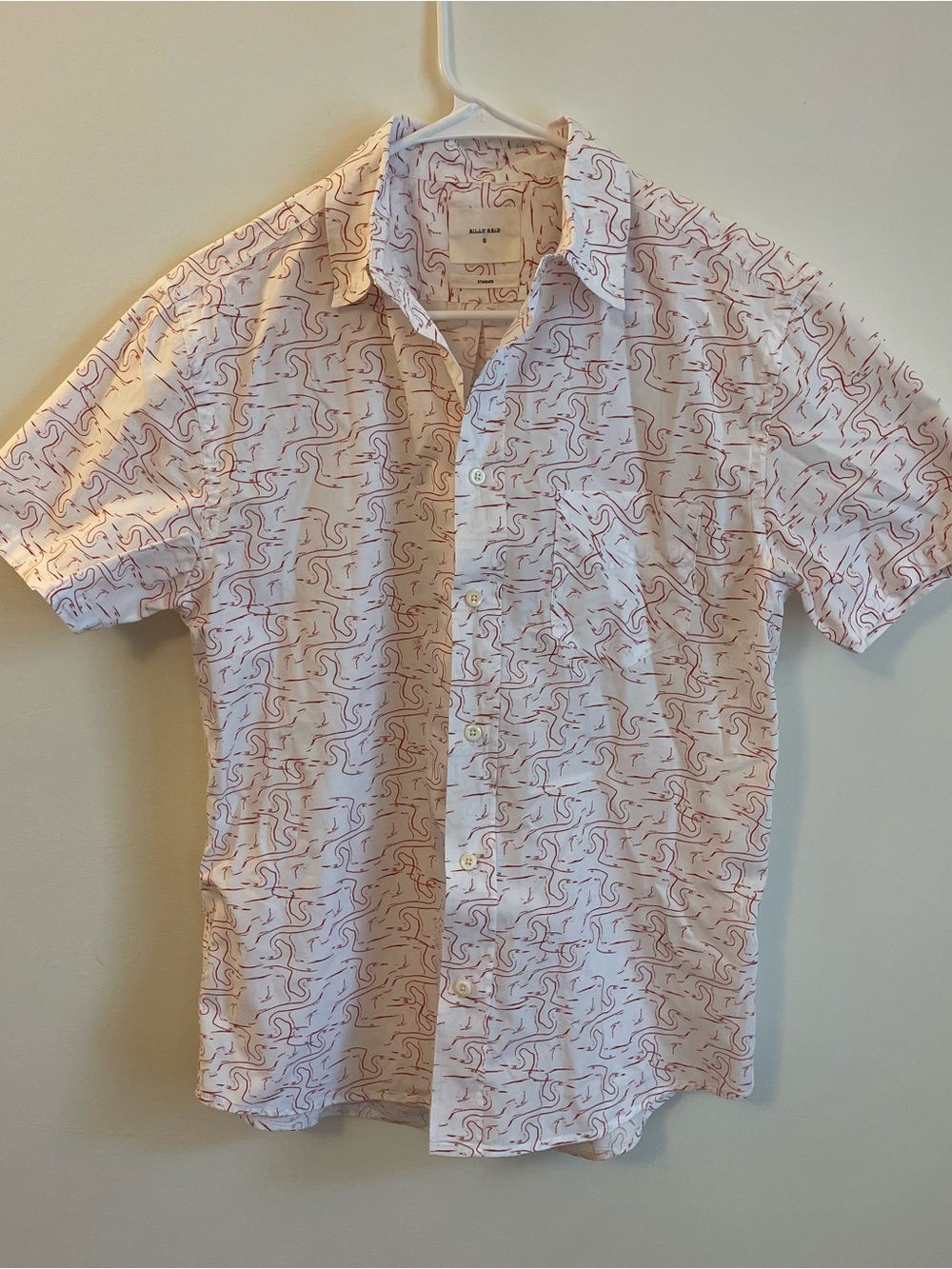 Billy Reid Standard TUSCUMBIA White/Coral S/S Button-up Shirt S Flamingo Cotton